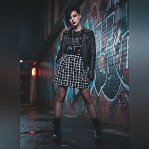 GAP Black & White Grid Pattern Mini Skirt Pleated With Pockets & Slip Size 14